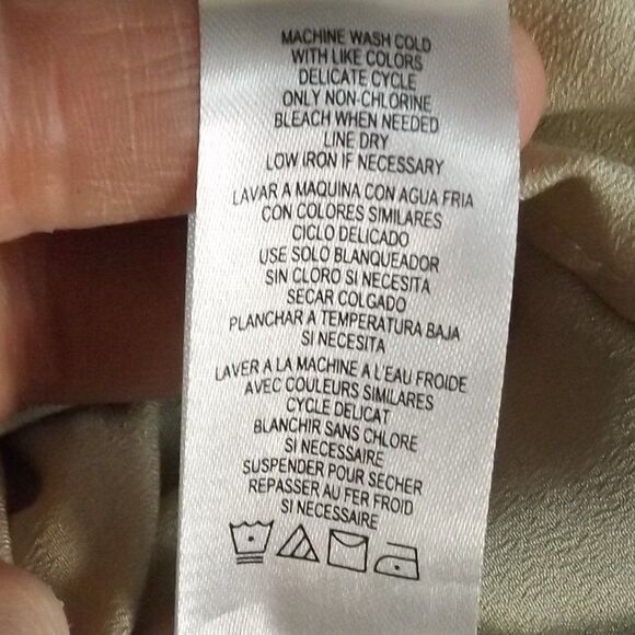 CALVIN KLEIN Blouse, L, Champagne/Black, Long Tab Sleeves, Zipper Neck - Picture 14 of 14